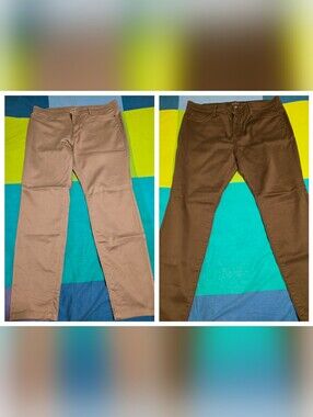 (2 Pair) Women's New York & Co Slim Straight Chinos - Tan & Green